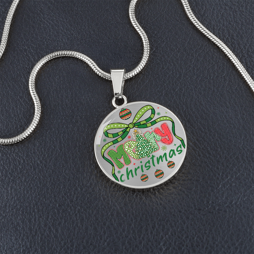 Festive Merry Christmas Round Luxury Necklace