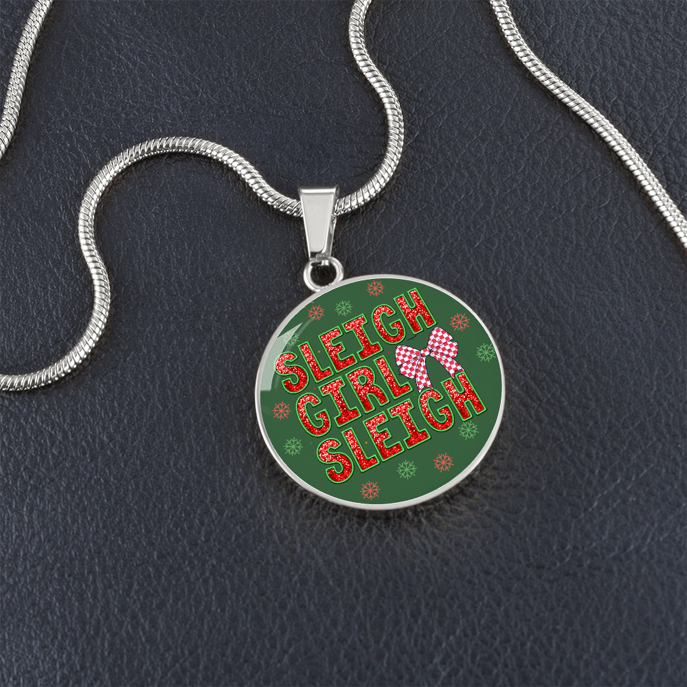Sleigh Girl Sleigh Christmas Circle Graphic Necklace