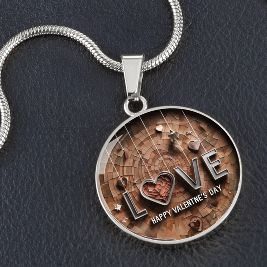 Love Happy Valentine's Day Circle Graphic Necklace