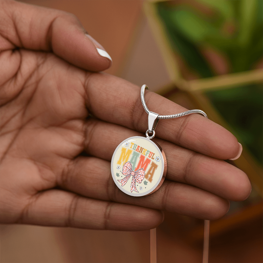 Thankful Mama Thanksgiving Circle Graphic Necklace