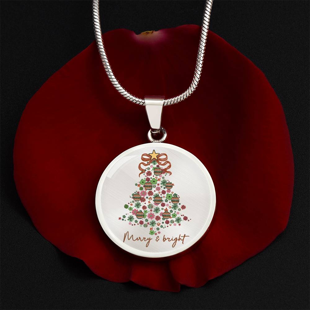 Christmas Merry & Bright Round Luxury Graphic Necklace