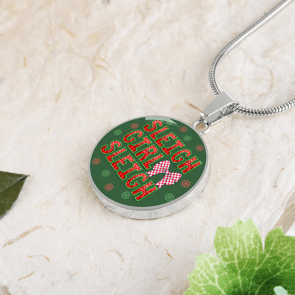 Sleigh Girl Sleigh Christmas Circle Graphic Necklace