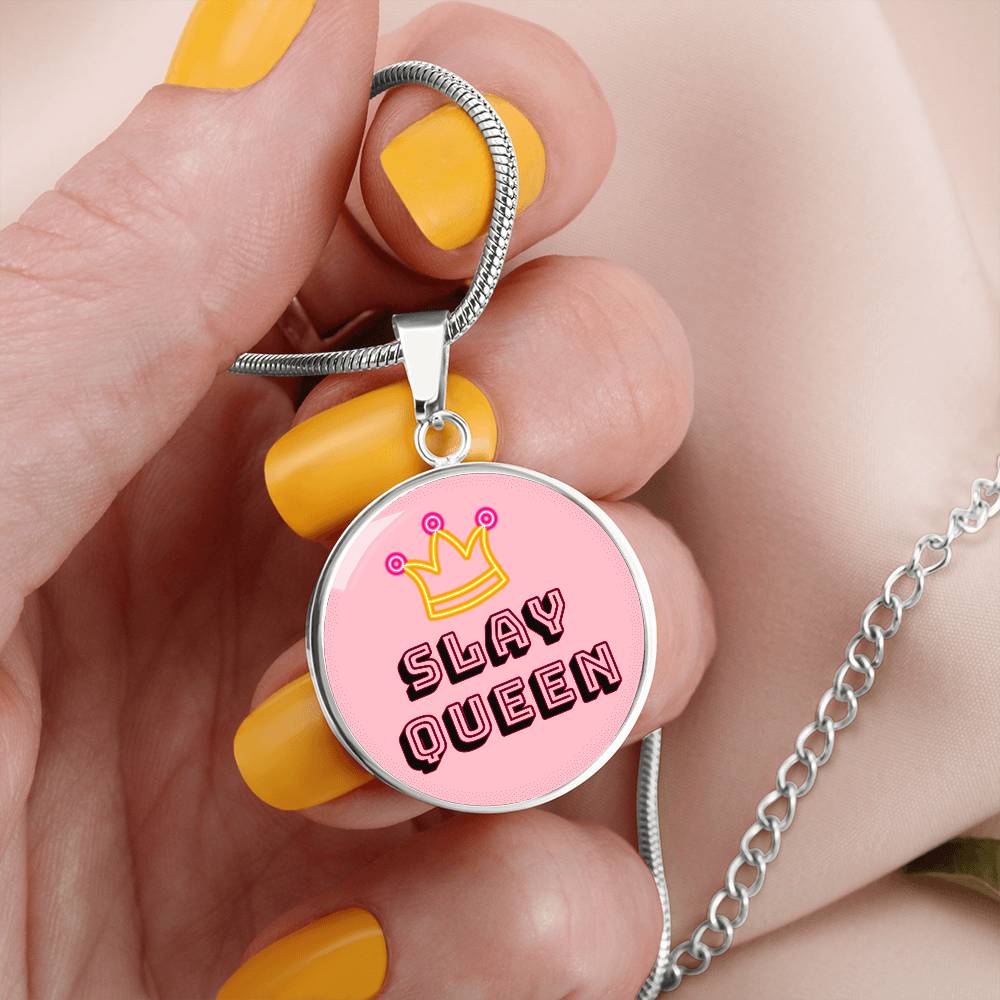 Slay Queen Pink Graphic Round Necklace