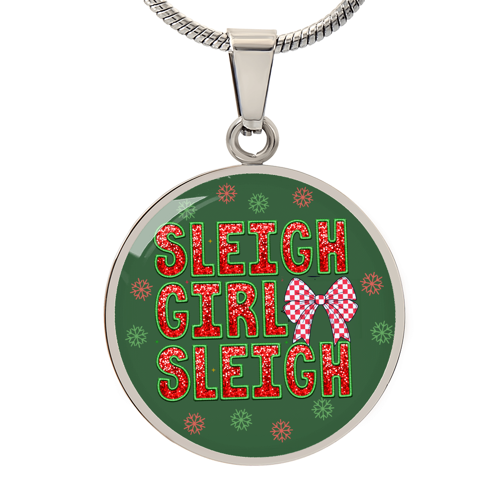 Sleigh Girl Sleigh Christmas Circle Graphic Necklace