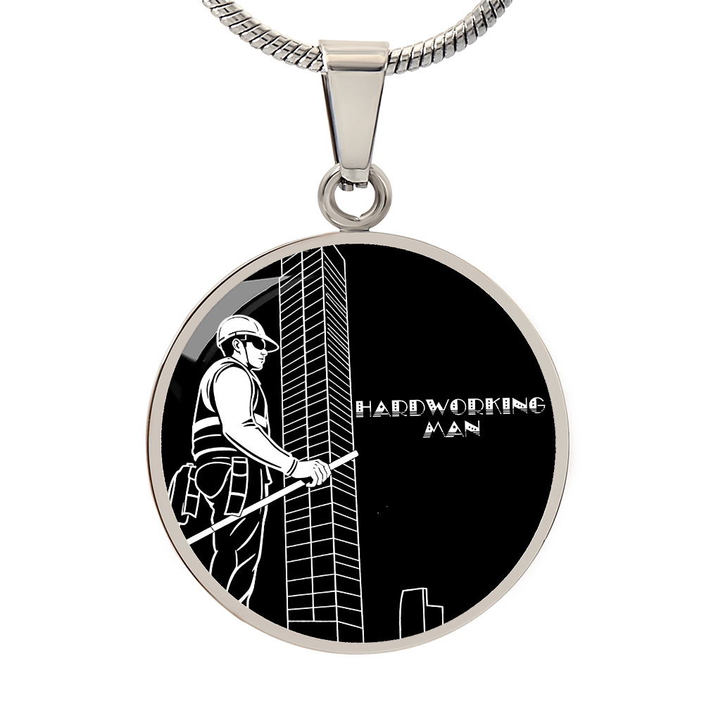 Hardworking Man Construction Worker Graphic Round Necklace