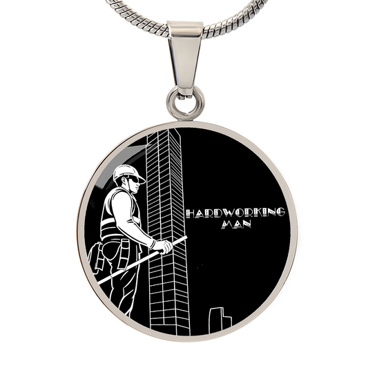 Hardworking Man Construction Worker Graphic Round Necklace
