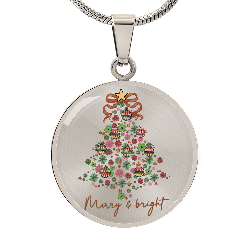 Christmas Merry & Bright Round Luxury Graphic Necklace