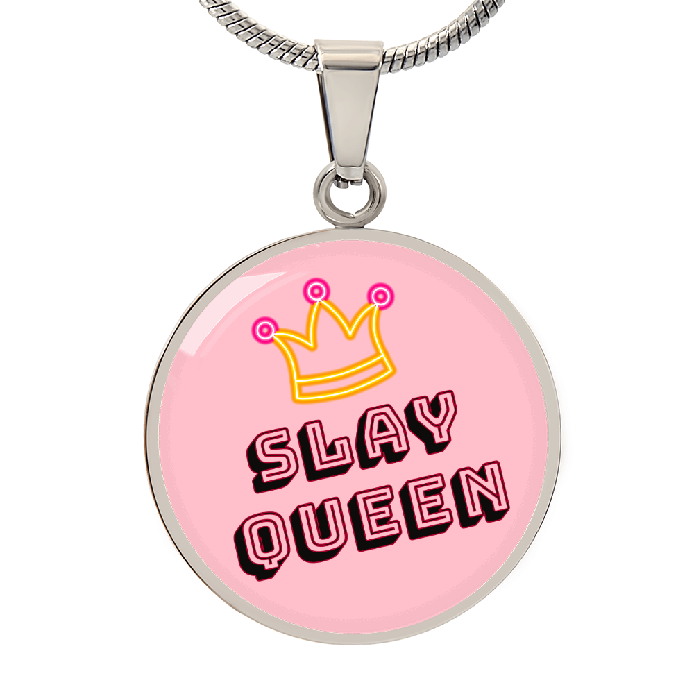 Slay Queen Pink Graphic Round Necklace
