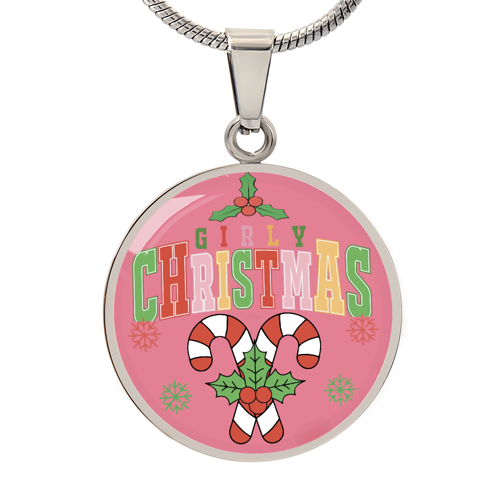 Girly Christmas with Candy Canes Circle Graphic Necklace