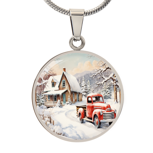 Old Red Truck Graphic Pendant & Necklace