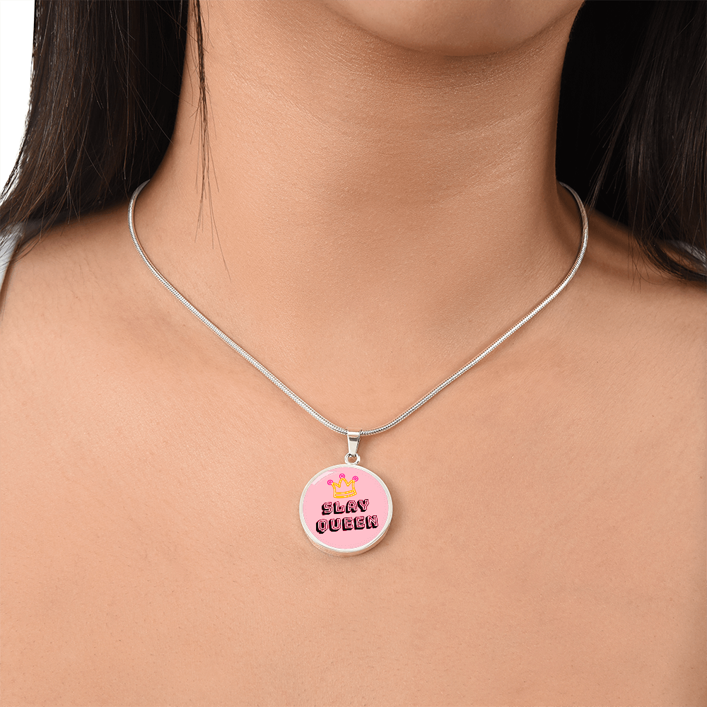 Slay Queen Pink Graphic Round Necklace