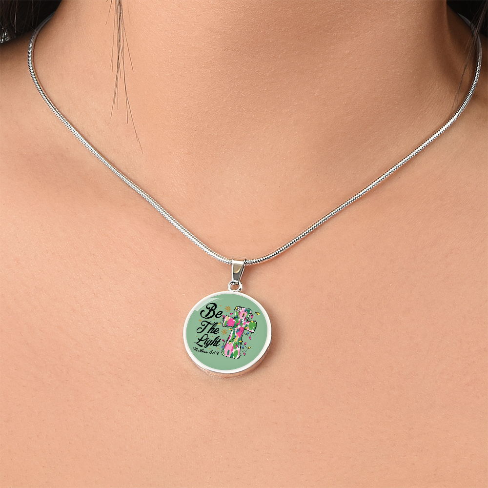 Christmas Be the Light Matthew 5:14 Circle Graphic Necklace