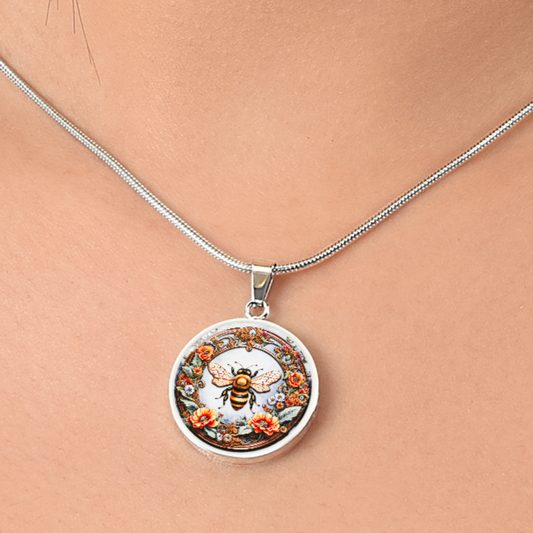 Bumble Bee Round Graphic Luxury Necklace