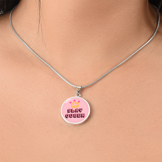 Slay Queen Pink Graphic Round Necklace