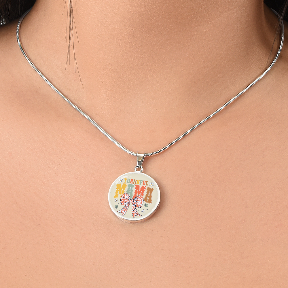 Thankful Mama Thanksgiving Circle Graphic Necklace