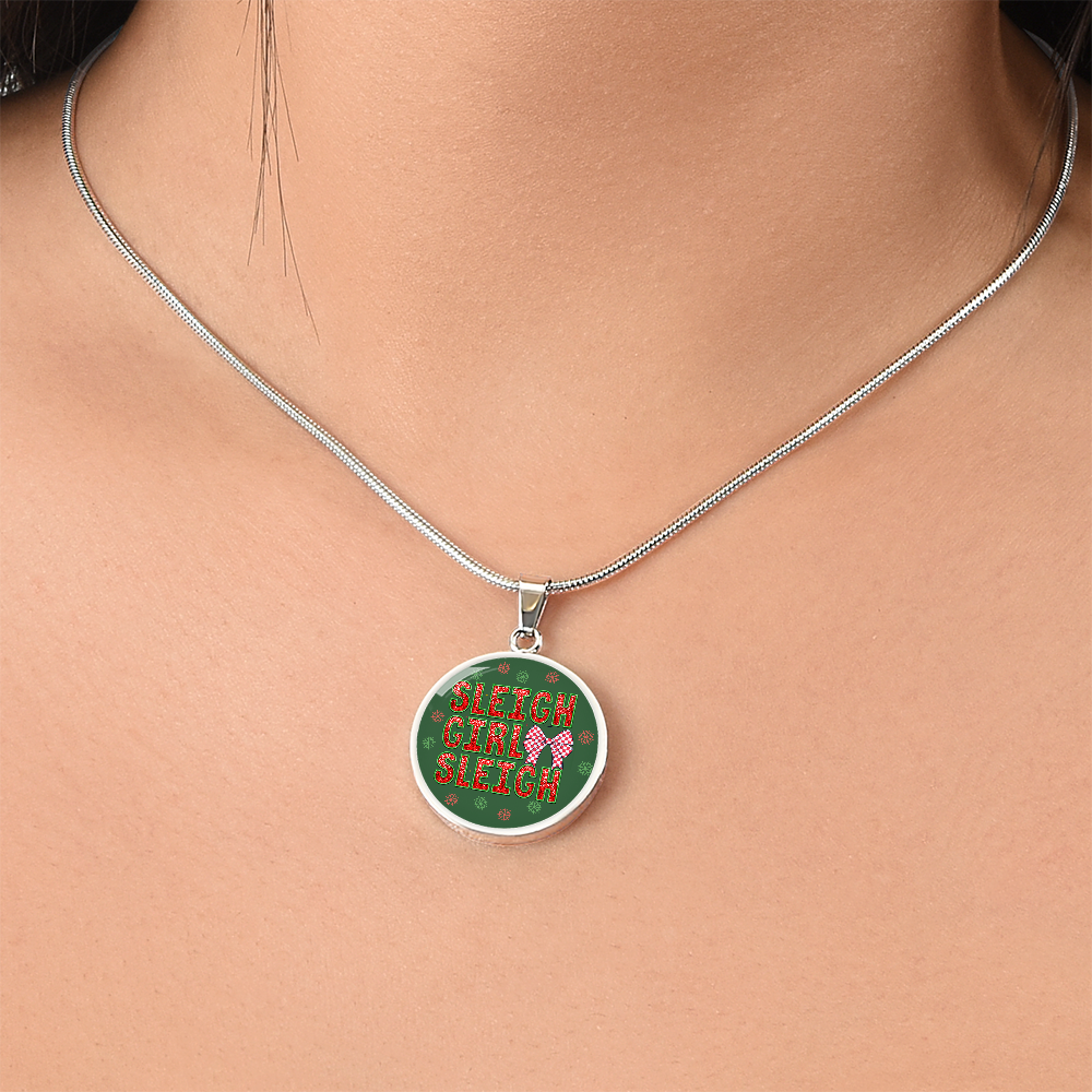 Sleigh Girl Sleigh Christmas Circle Graphic Necklace