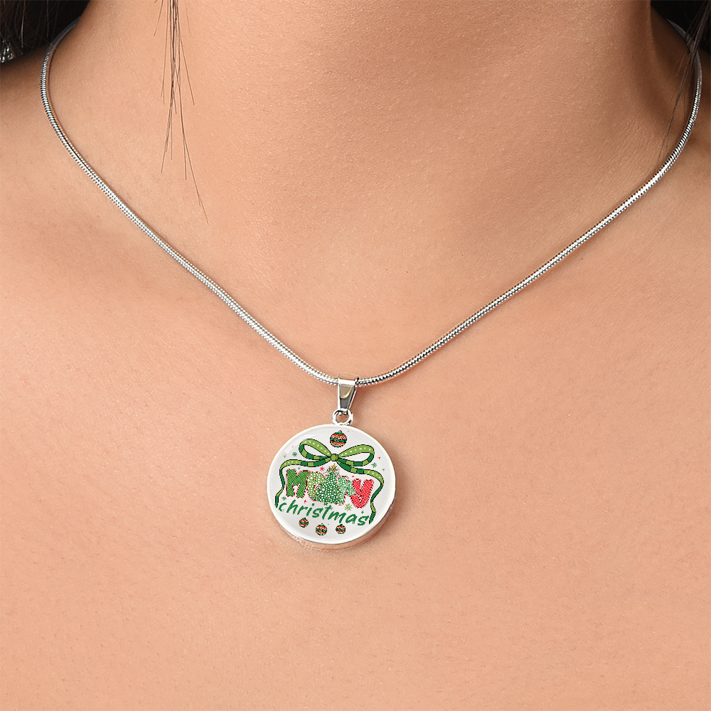 Festive Merry Christmas Round Luxury Necklace