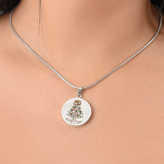 Christmas Merry & Bright Round Luxury Graphic Necklace