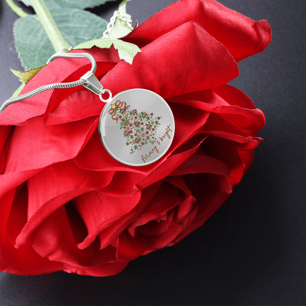 Christmas Merry & Bright Round Luxury Graphic Necklace