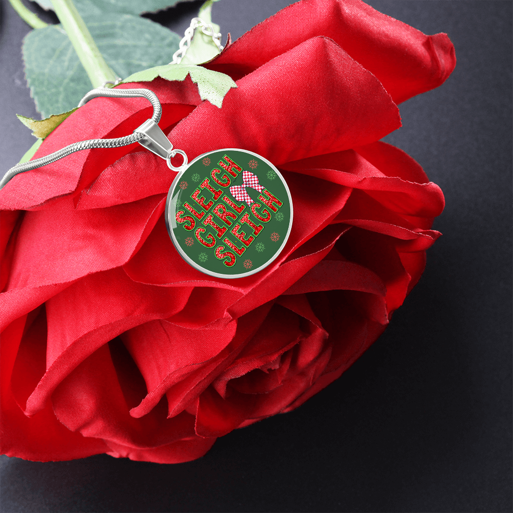 Sleigh Girl Sleigh Christmas Circle Graphic Necklace