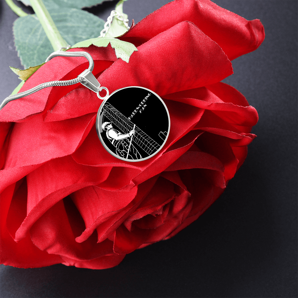 Hardworking Man Construction Worker Graphic Round Necklace