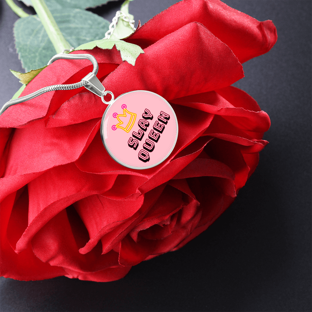 Slay Queen Pink Graphic Round Necklace