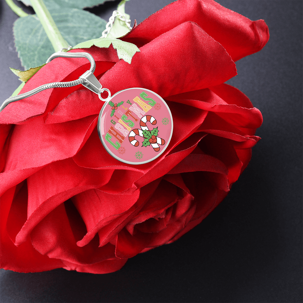 Girly Christmas with Candy Canes Circle Graphic Necklace