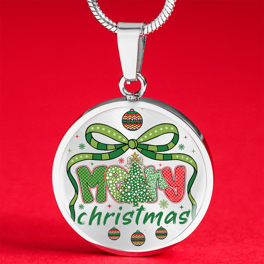 Festive Merry Christmas Round Luxury Necklace