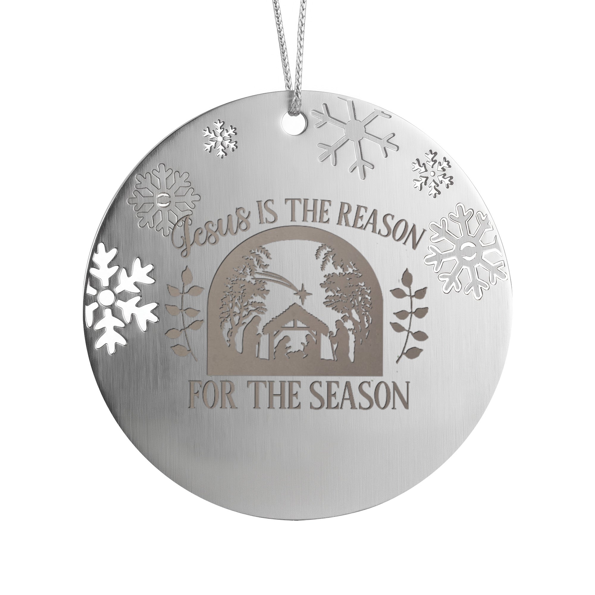 Jesus is the Reason for the Season Double Sided Engraved Metal Ornament