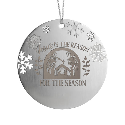 Jesus is the Reason for the Season Double Sided Engraved Metal Ornament