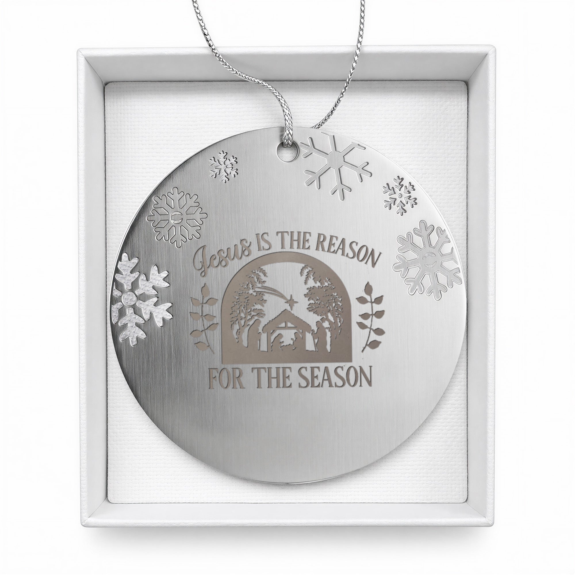 Jesus is the Reason for the Season Double Sided Engraved Metal Ornament