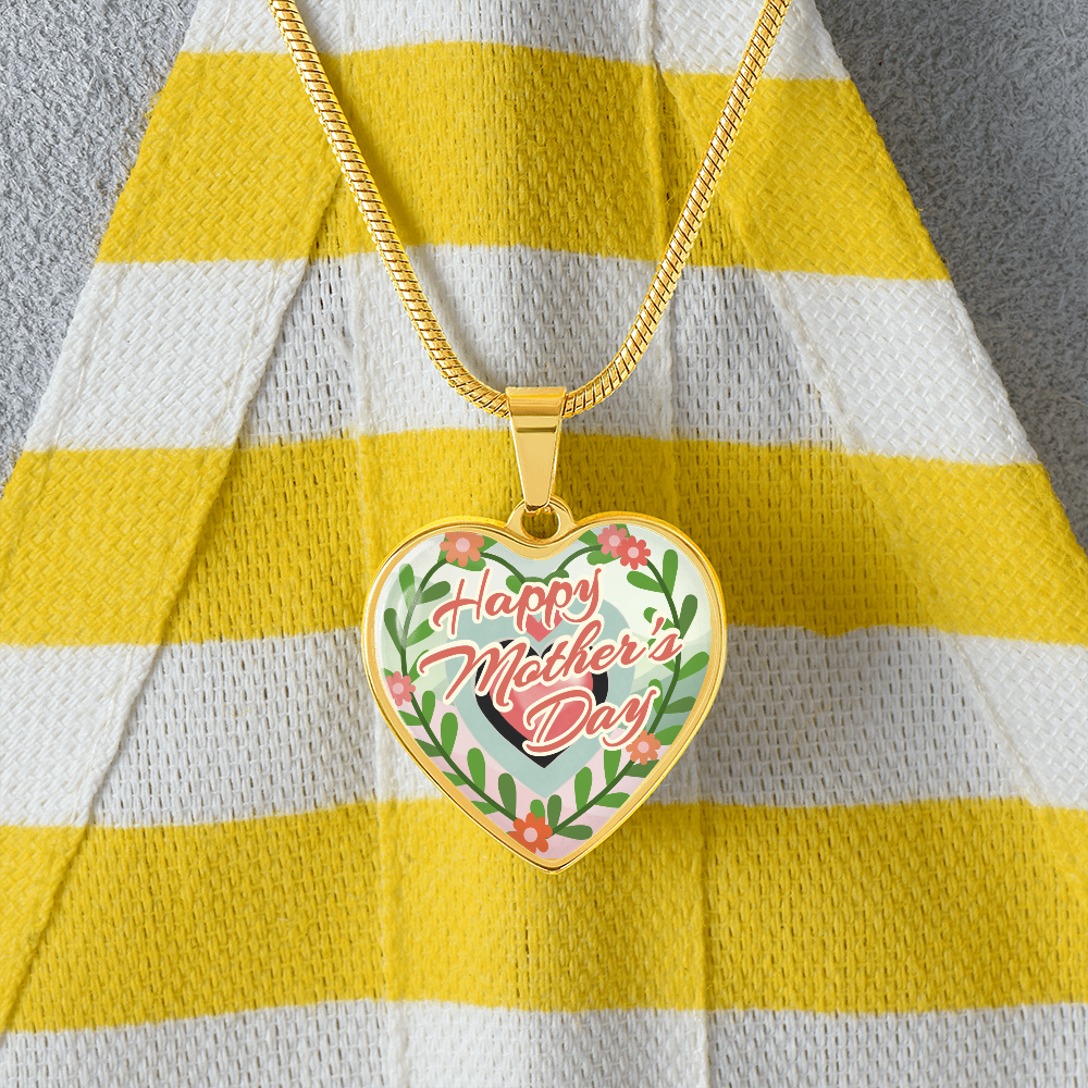 Happy Mother's Day Floral Heart Shaped Graphic Necklace