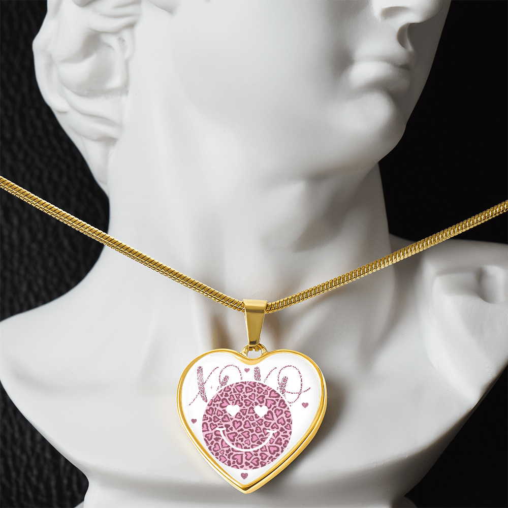 Happy Face XO's Pink Love Heart Shaped Graphic Necklace