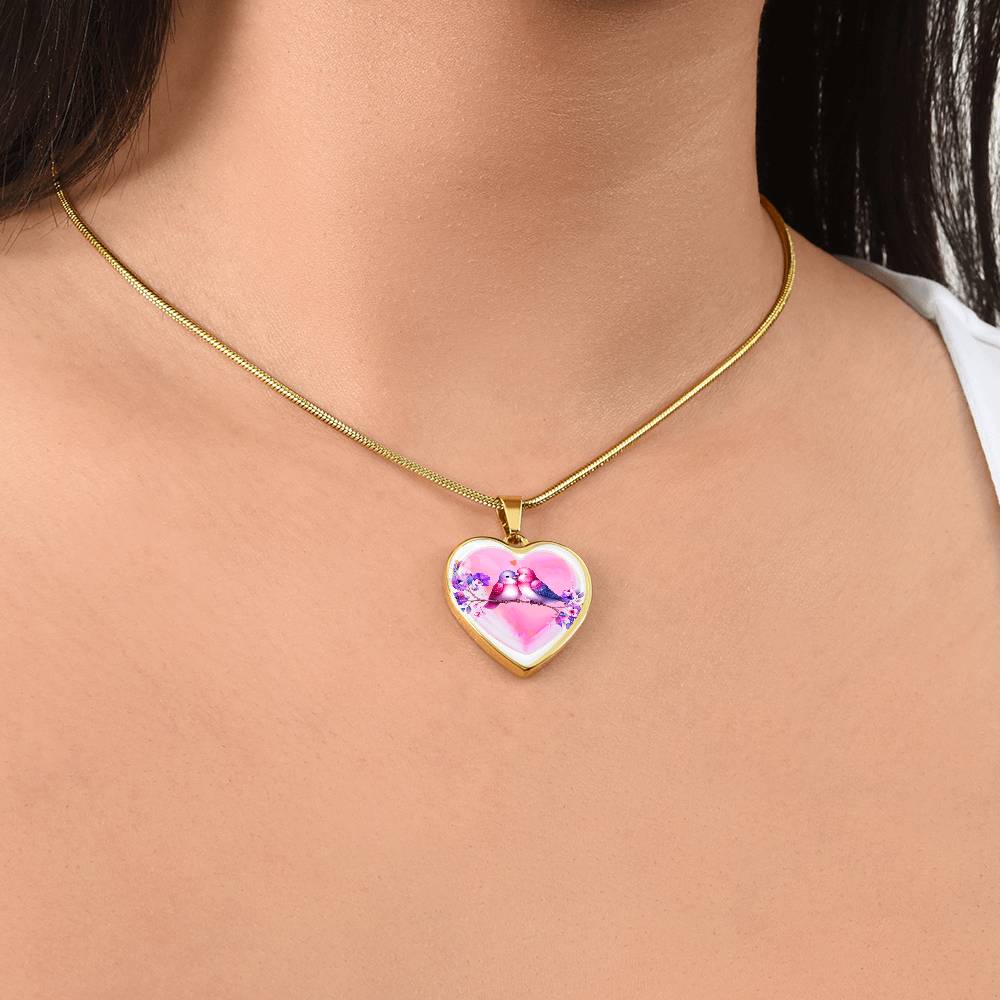 Love Birds on Heart-shaped Graphic Luxury Necklace