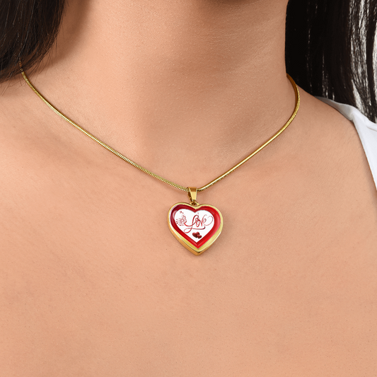 Red Love and Peacock Design Heart Shaped Luxury Graphic Necklace