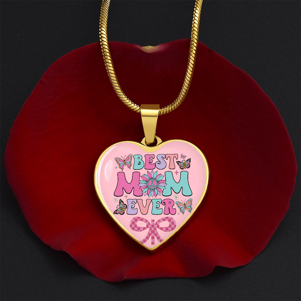 Best Mom Ever Pink Heart Shaped Graphic Necklace