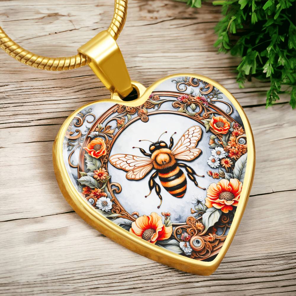 Honey Bee Heart Shaped Pendant and Necklace