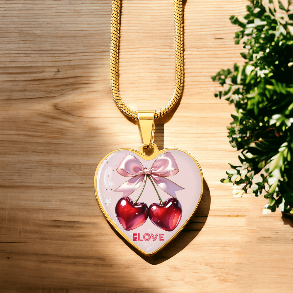 With Love Red Cherries Heart Shaped Graphic Necklace