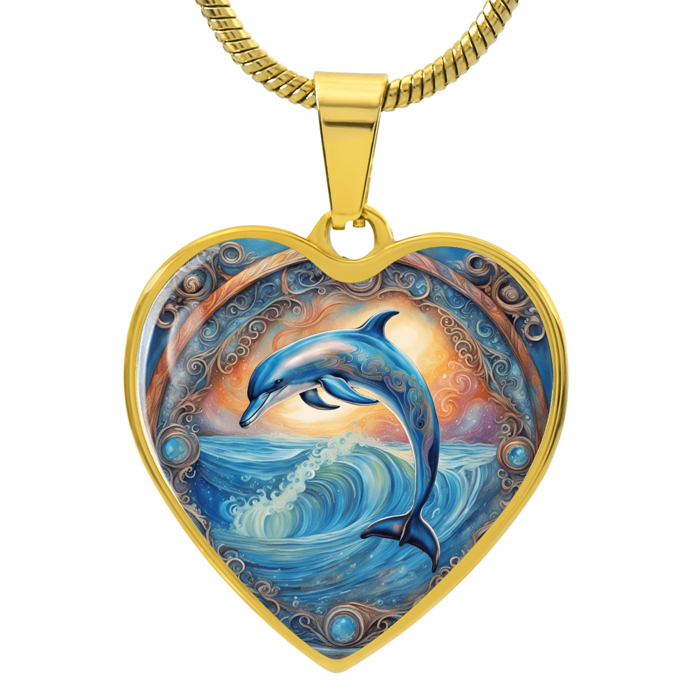 Playful Dolphin Heart Shaped Pendant and Necklace