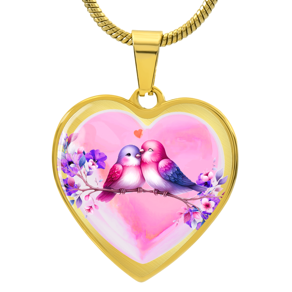 Love Birds on Heart-shaped Graphic Luxury Necklace