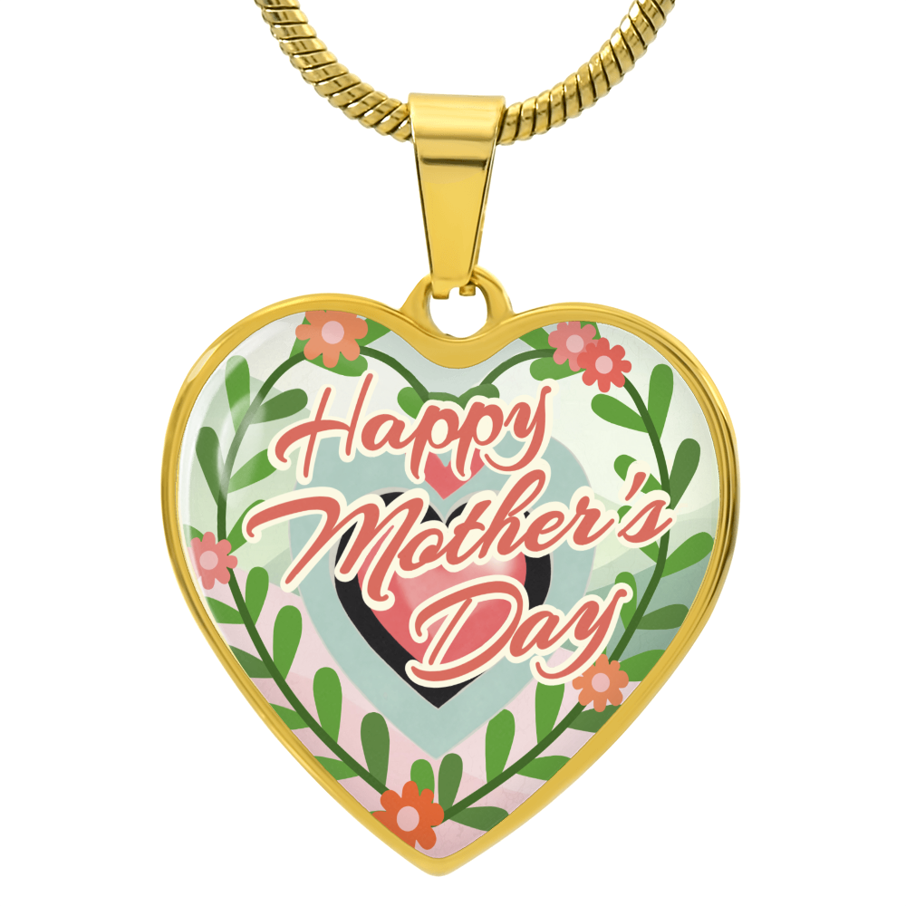 Happy Mother's Day Floral Heart Shaped Graphic Necklace