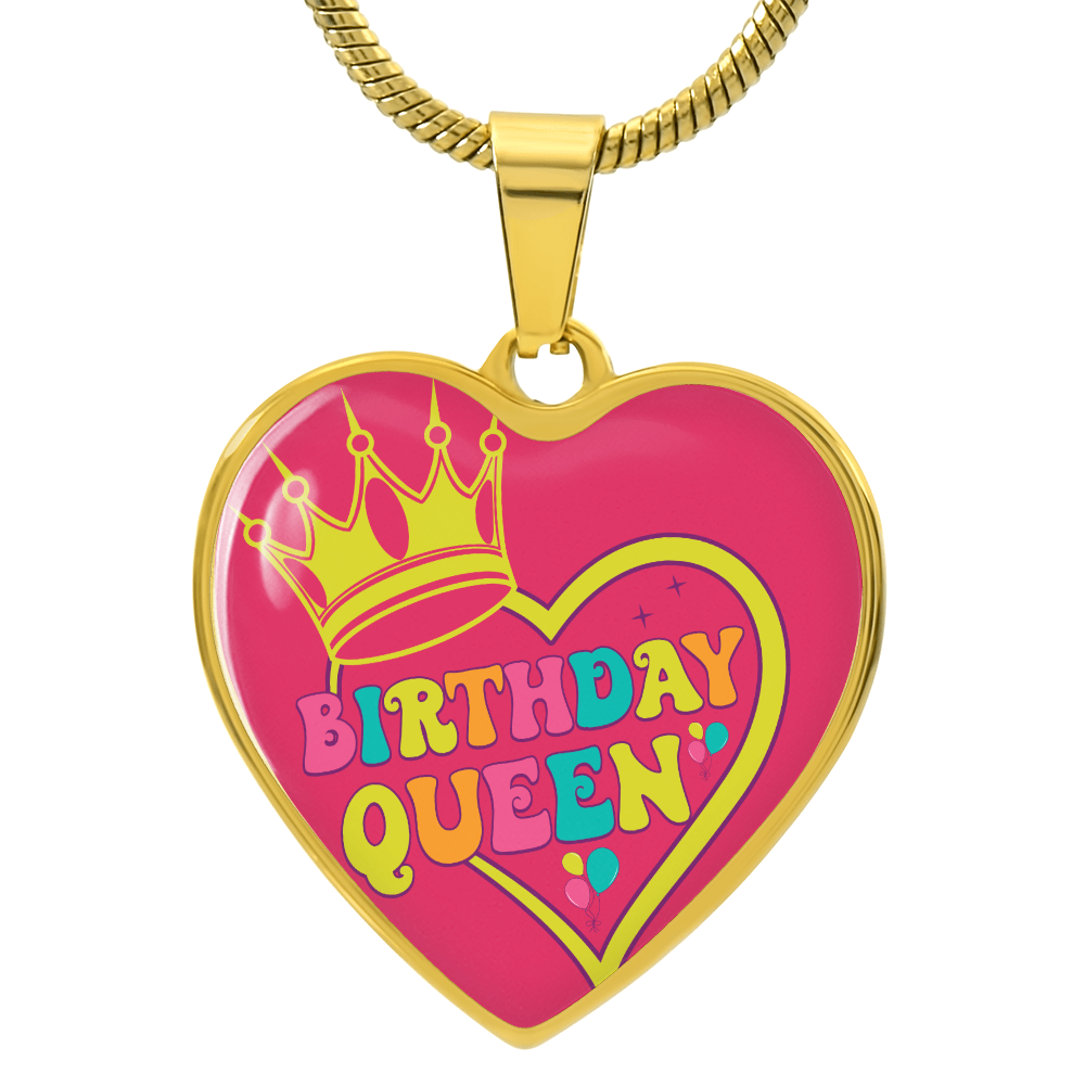 Hot Pink Birthday Queen Heart Shaped Graphic Necklace