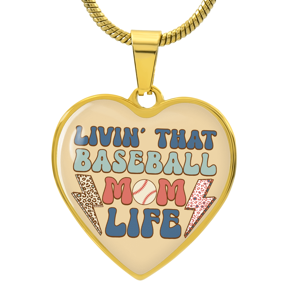 Livin' that Baseball Mom Life Heart Shaped Graphic Necklace