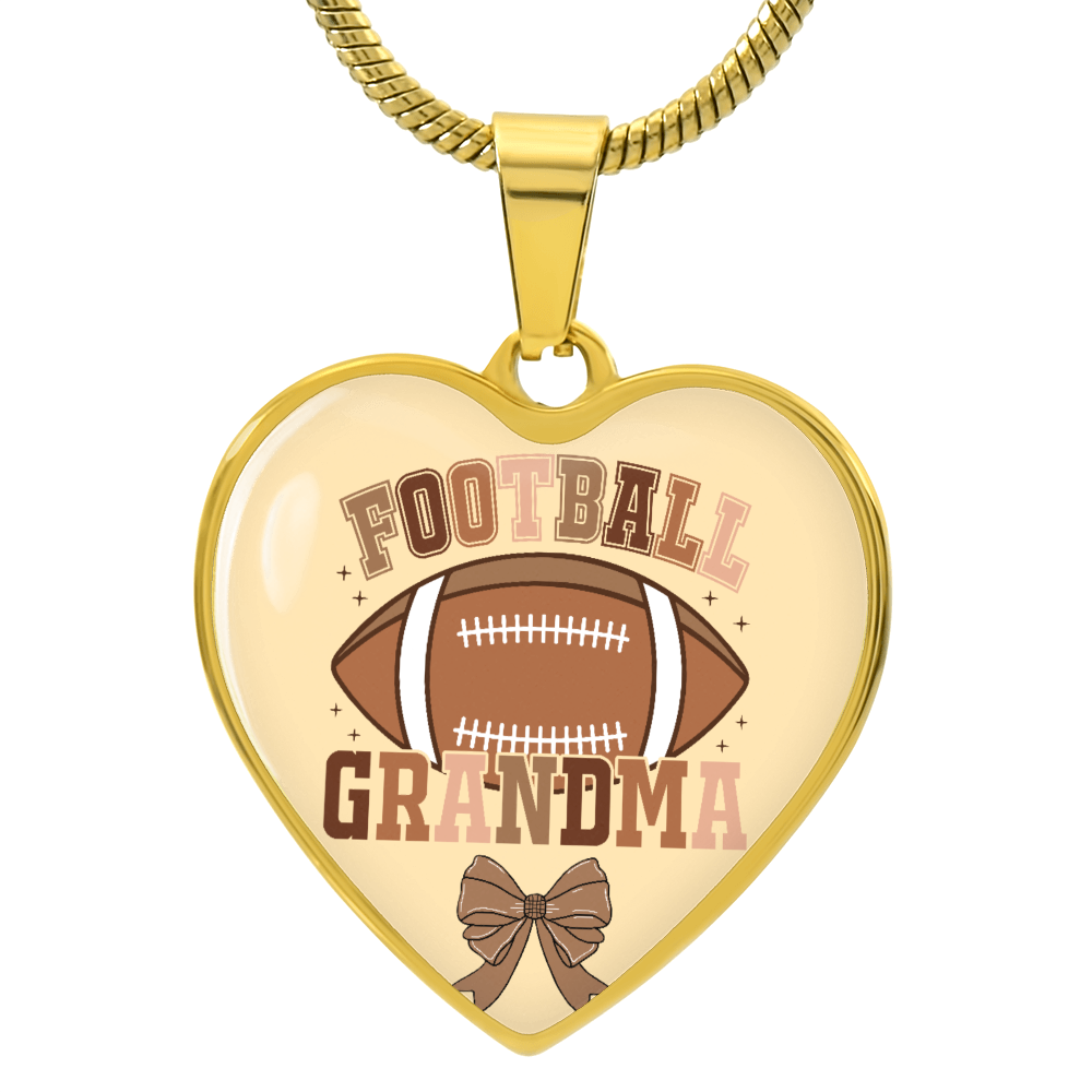 Football Grandma Heart Shaped Graphic Necklace