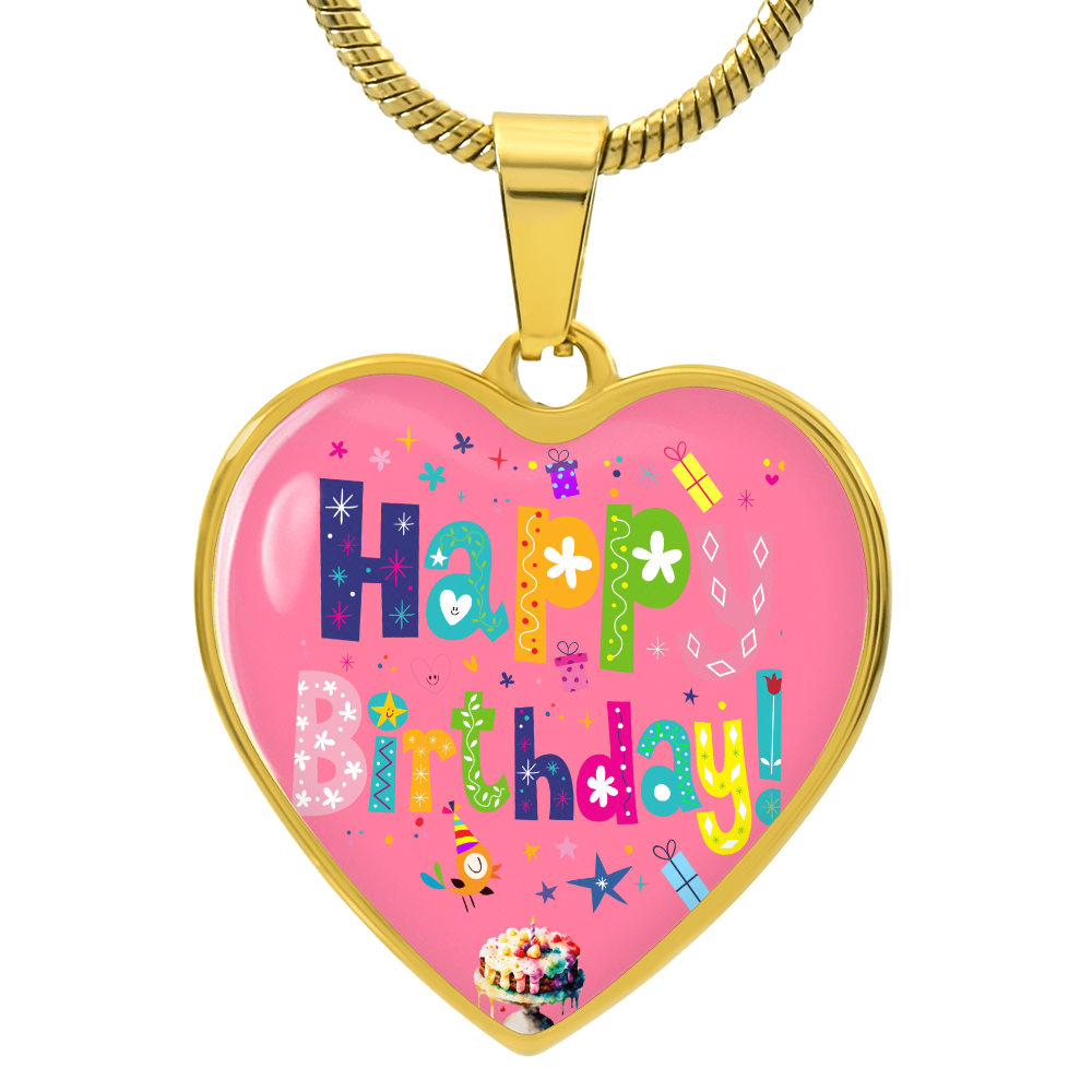 Heart Shaped Colorful Happy Birthday Graphic Necklace