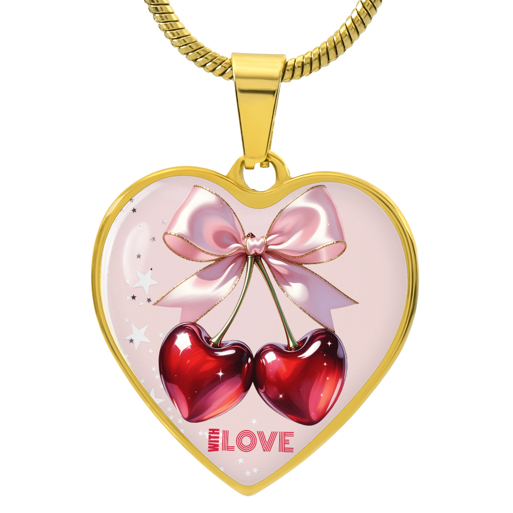 With Love Red Cherries Heart Shaped Graphic Necklace