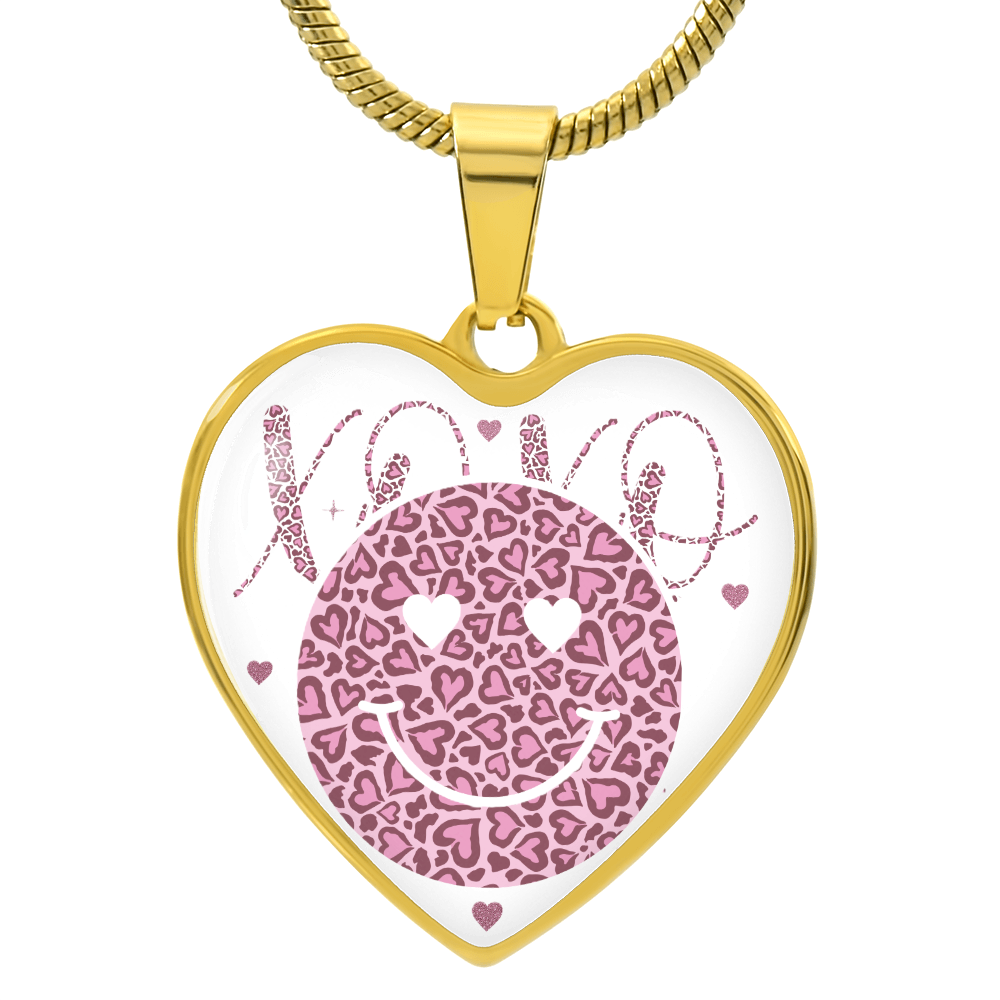 Happy Face XO's Pink Love Heart Shaped Graphic Necklace