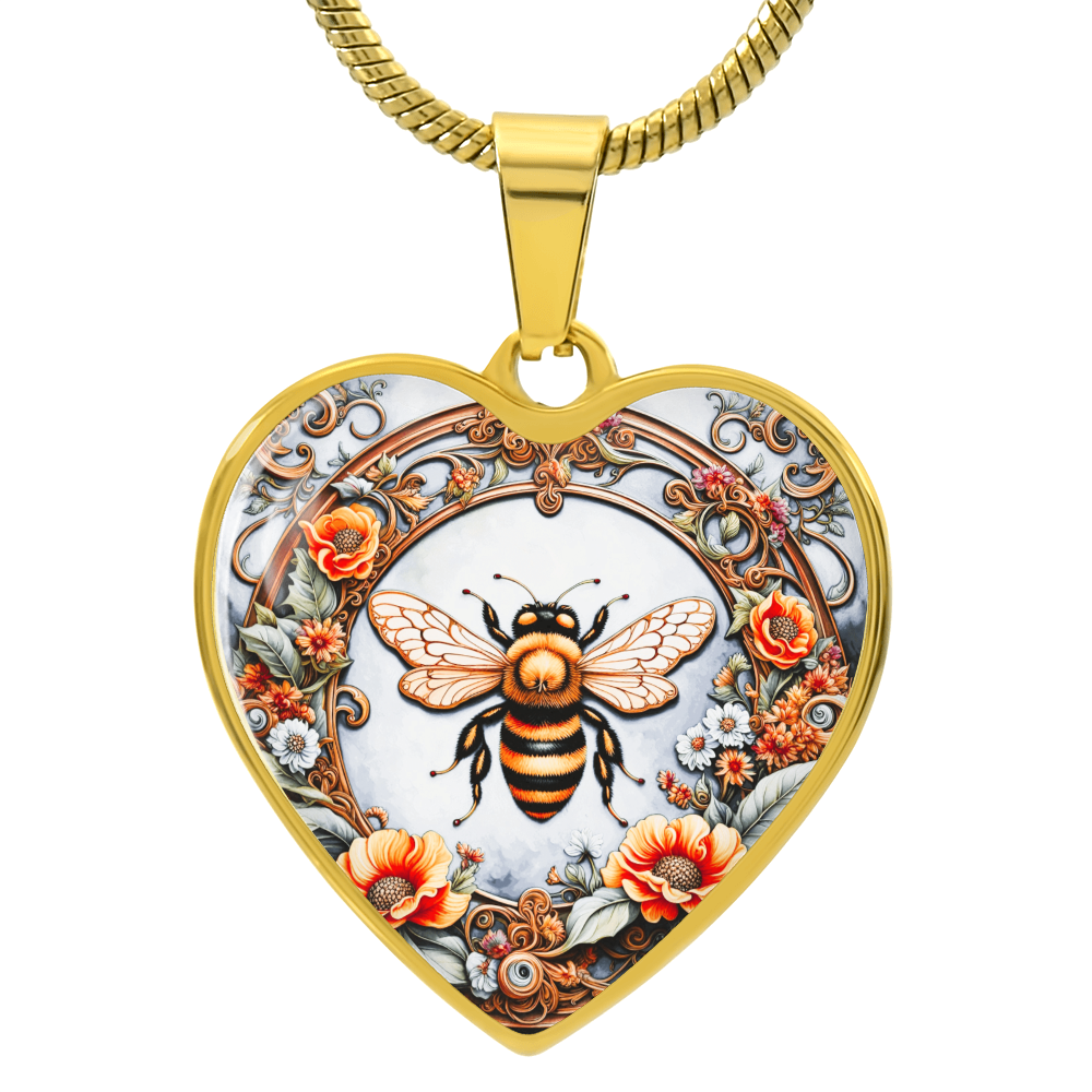 Honey Bee Heart Shaped Pendant and Necklace