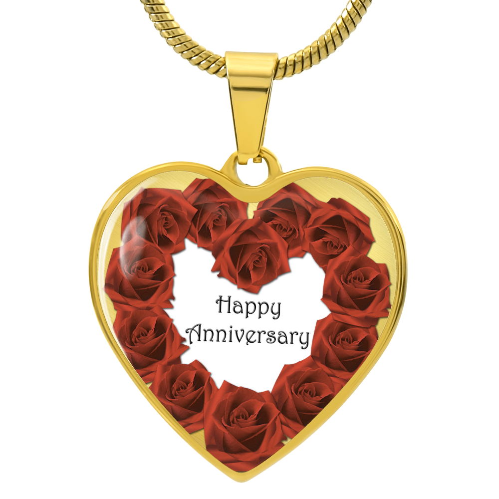 Heart Shaped Red Roses Happy Anniversary Graphic Necklace