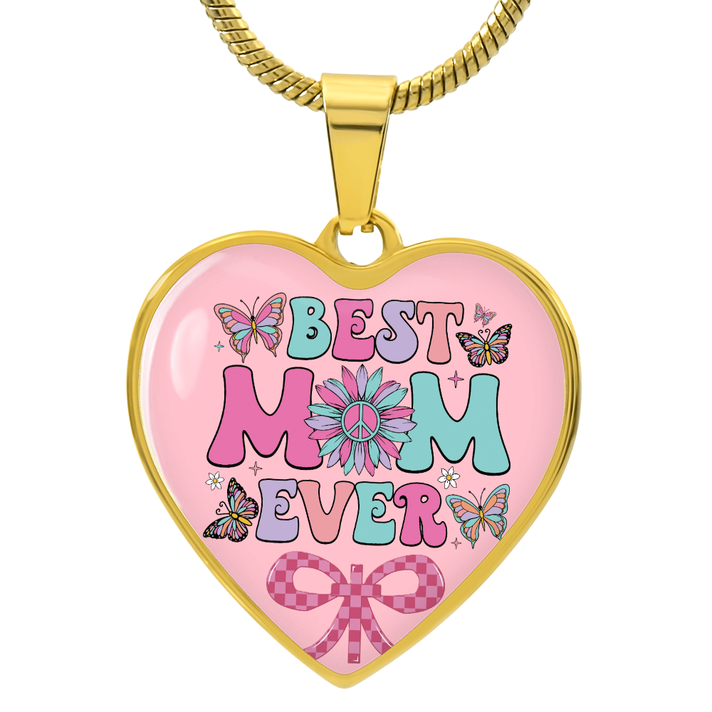 Best Mom Ever Pink Heart Shaped Graphic Necklace